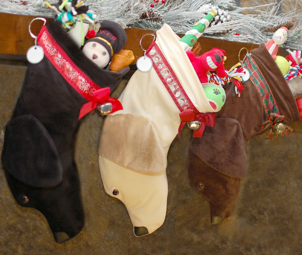 These Labrador Retriever shaped Christmas dog stockings are perfect for stuffing toys and treats into to spoil your fur baby for Christmas, or whatever holiday you celebrate!