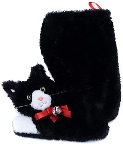 Pronk! Black & White Tuxedo 12 x 14 Inch Faux Fur Fireside Felines Decorative Cat Christmas Stocking