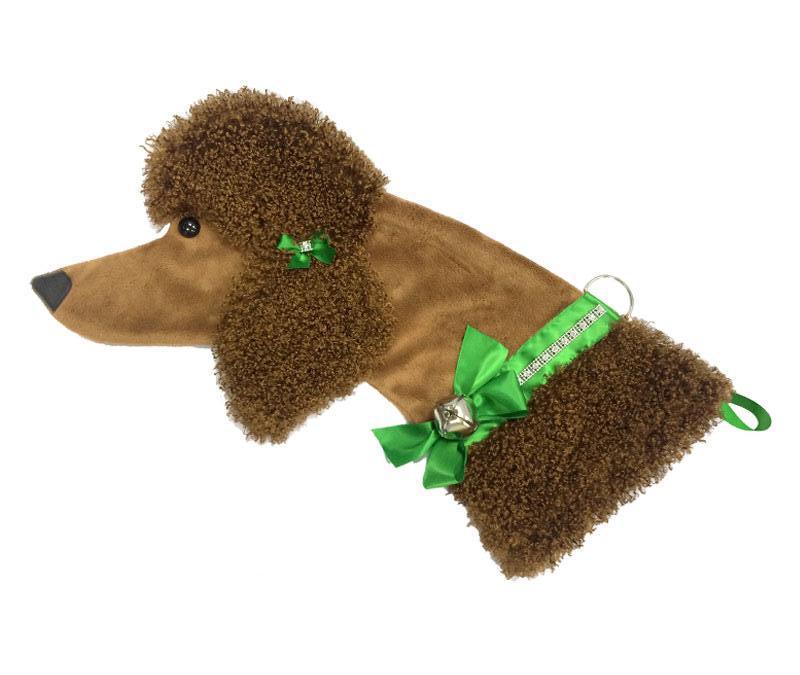 This Brown Poodle shaped dog Christmas stocking is the perfect gift for stuffing toys and treats into to spoil your fur baby for Christmas, or whatever holiday you celebrate!