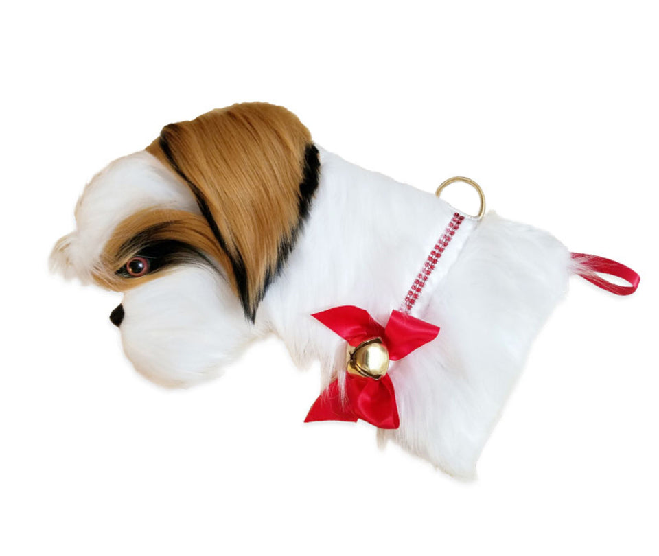 This Shih Tzu shaped dog Christmas stocking is the perfect gift for stuffing toys and treats into to spoil your fur baby for Christmas, or whatever holiday you celebrate!