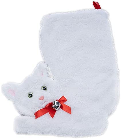 Pronk! Snowball White 12 x 14 Inch Faux Fur Fireside Felines Decorative Cat Christmas Stocking