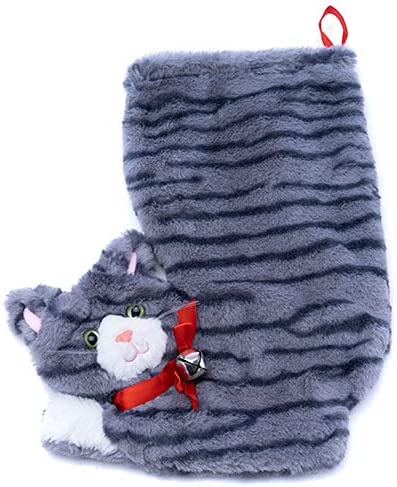 Pronk! Grey Striped Tabby 12 x 14 Inch Faux Fur Fireside Felines Decorative Cat Christmas Stocking