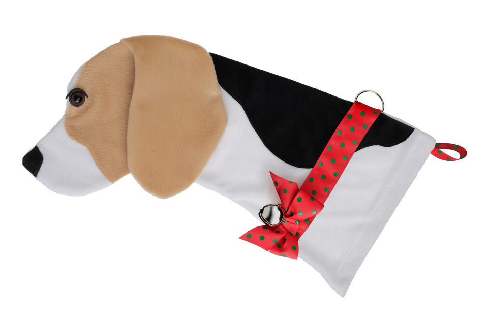This Beagle shaped dog Christmas stocking is the perfect gift for stuffing toys and treats into to spoil your fur baby for Christmas, or whatever holiday you celebrate!