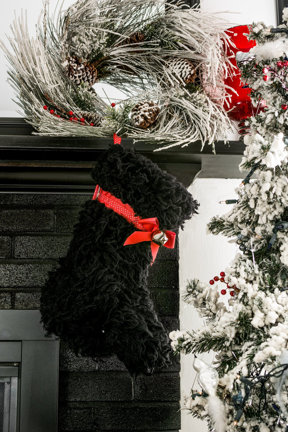 This black "Curly" Christmas dog stocking is inspired by our popular Doodle and it is the perfect gift for stuffing toys and treats into to spoil your fur baby for Christmas, or whatever holiday you celebrate!