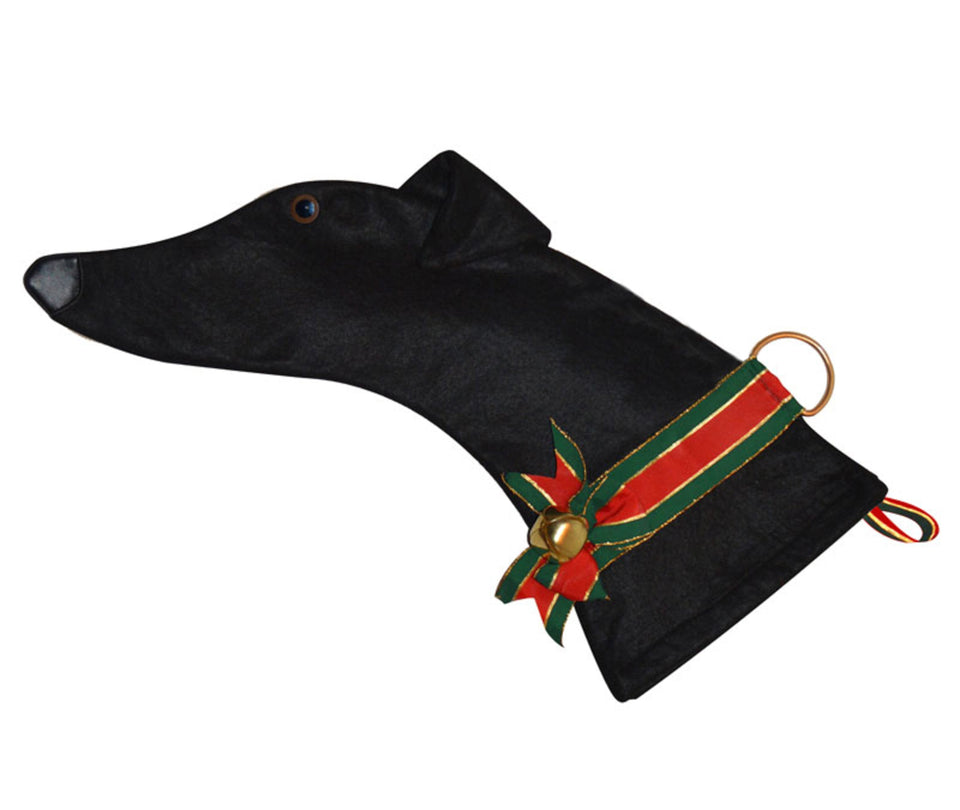 This Greyhound dog shaped Christmas stocking is perfect for stuffing toys and treats into to spoil your fur baby for Christmas, or whatever holiday you celebrate! 