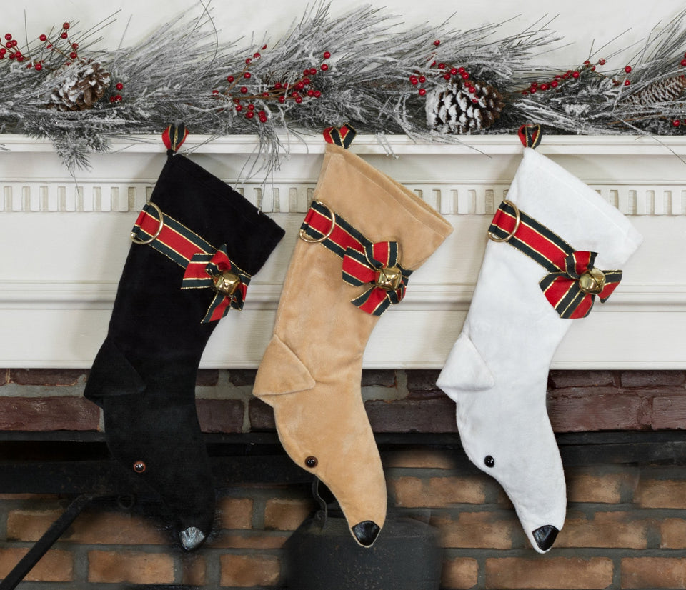This Greyhound shaped Christmas dog stocking is perfect for stuffing toys and treats into to spoil your fur baby for Christmas, or whatever holiday you celebrate! 