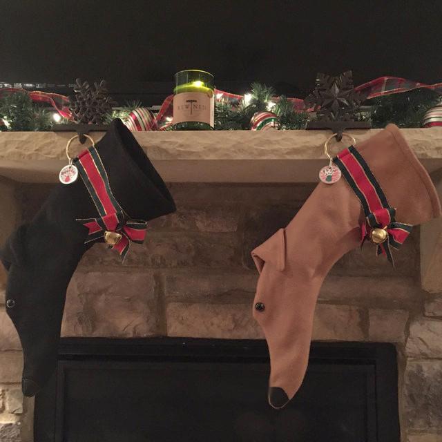 These Greyhound Christmas dog stocking are perfect for stuffing toys and treats into to spoil your fur baby for Christmas, or whatever holiday you celebrate!