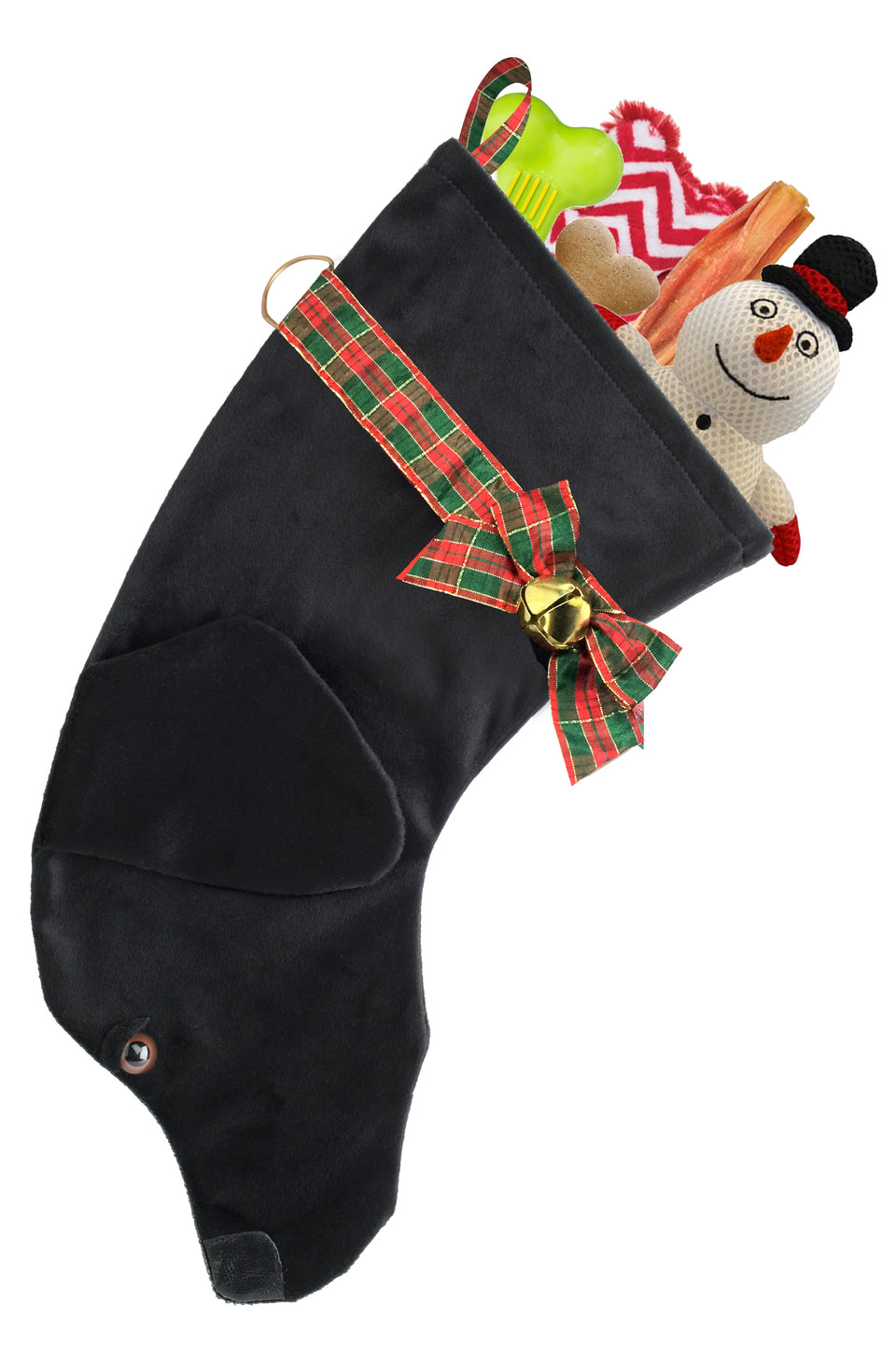 This Black Lab dog shaped Christmas stocking is perfect for stuffing toys and treats into to spoil your fur baby for Christmas, or whatever holiday you celebrate!