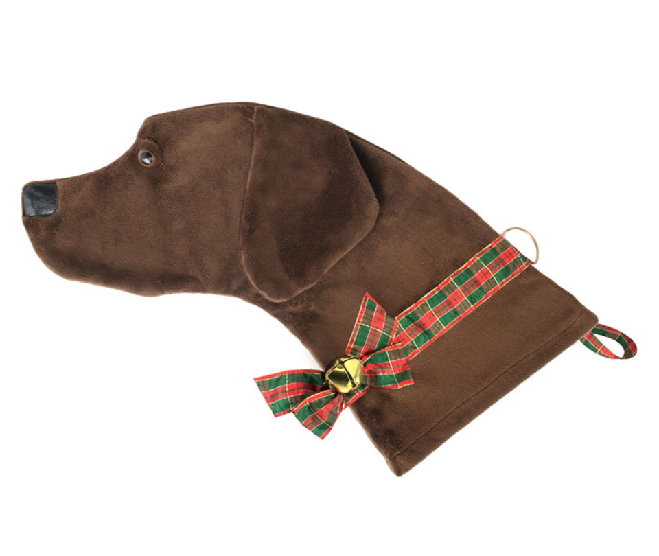 This Chocolate Lab shaped dog Christmas stocking is perfect for stuffing toys and treats into to spoil your fur baby for Christmas, or whatever holiday you celebrate! 