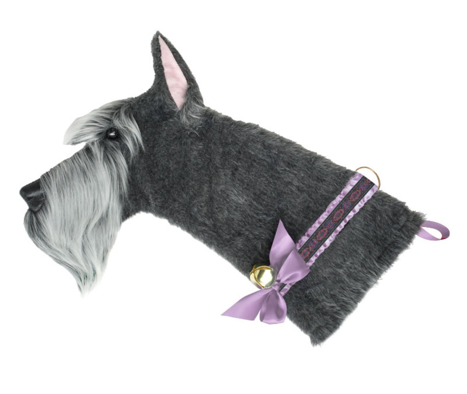 This Schnauzer shaped dog Christmas stocking is the perfect gift for stuffing toys and treats into to spoil your fur baby for Christmas, or whatever holiday you celebrate!