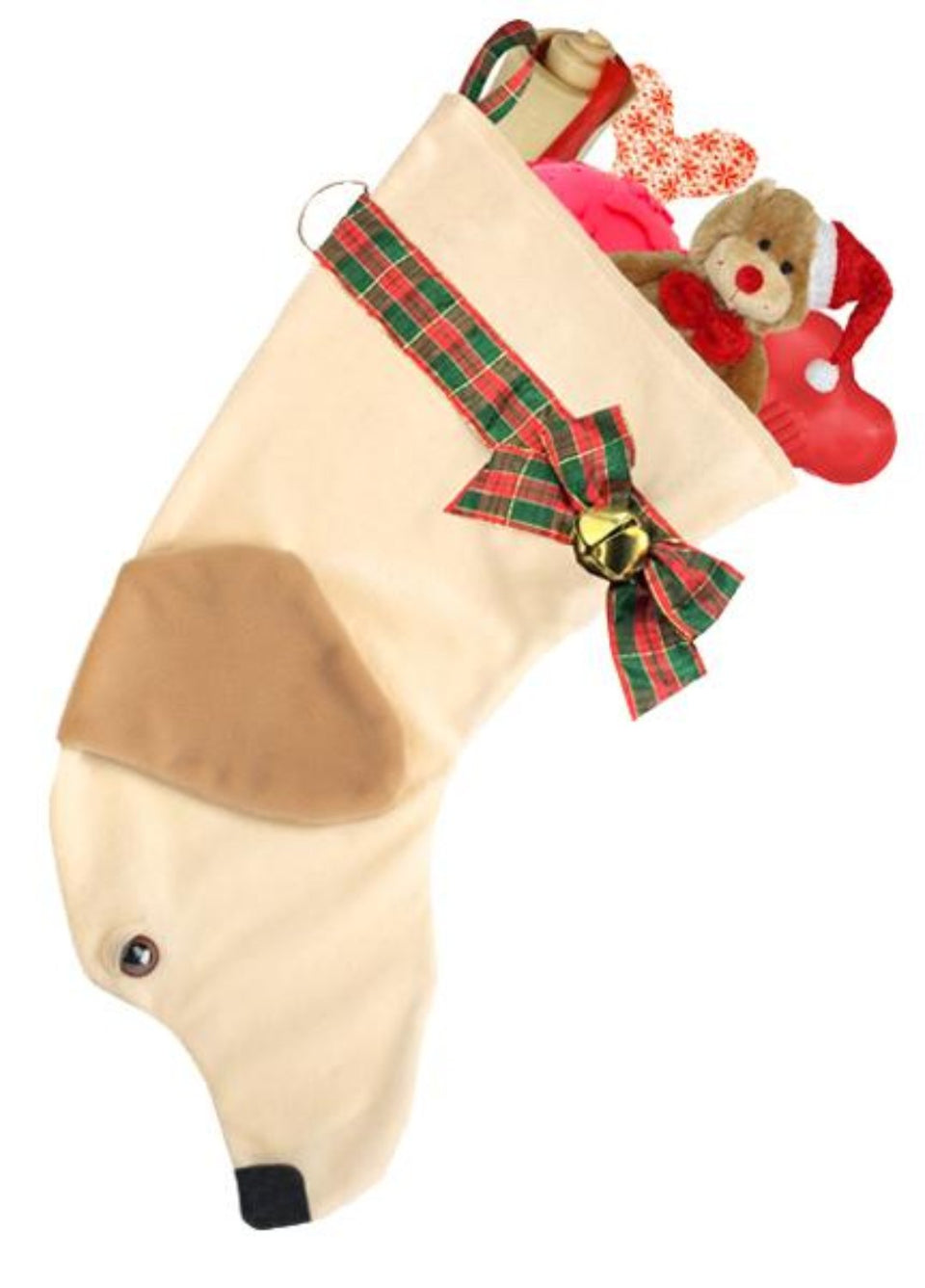 This Yellow Lab shaped dog Christmas stocking is the perfect gift for stuffing toys and treats into to spoil your fur baby for Christmas, or whatever holiday you celebrate!